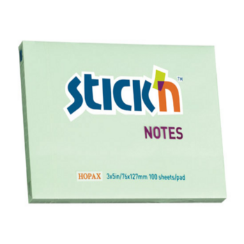 Блок самоклеящийся бумажный Stick`n 21156 76x127мм 100лист. 70г/м2 пастель зеленый