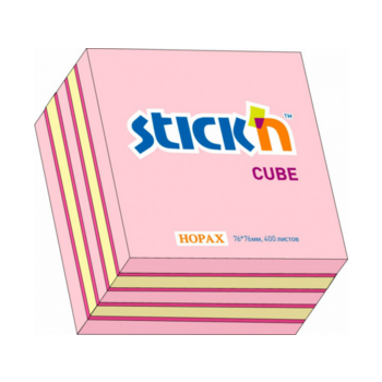 Блок самоклеящийся бумажный Stick`n 21341 76x76мм 400лист. 70г/м2 неон+пастель розовый 3цв.в упак.