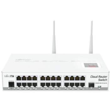 Коммутатор MikroTik Cloud Router Switch 125-24G-1S-IN with Atheros AR9344 CPU, 128MB RAM, 24xGigabit LAN, 1xSFP, RouterOS L5, LCD panel, 2.4Ghz 802.11b/g/n wireless, desktop case, PSU