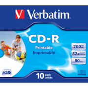 Verbatim Диски CD-R Printable Surface, 700Mb 80 min 52-x (Jewel Case, 10шт.) [43325]