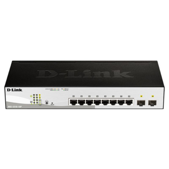 D-Link DGS-1210-10P/F1A Настраиваемый L2 коммутатор с 8 портами 10/100/1000Base-T и 2 портами 1000Base-X SFP (8 портов PoE 802.3af/at, PoE-бюджет 65 Вт)