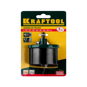Набор коронок Kraftool 29580-H7-42 по дереву Д=62мм (7пред.) для дрелей