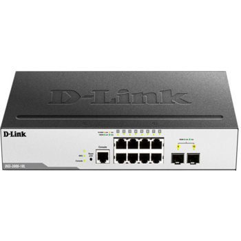 Коммутатор D-Link Управляемый L2 коммутатор, 8x1000Base-T, 2x1000Base-X SFP, защита от статического электричества до 6 кВ, CLI, консольный порт RJ-45, RPS, поддержка Dying Gasp
