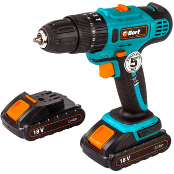 Bort BAB-18Ix2Li-FD Дрель-шуруповерт аккумуляторная ударная [91275998]{ 18 В, 1.5 Ач, Li-lon, 2 Акк, 37 Нм, 400 об/мин, БЗП, 1.1 кг, сумка, ЗУ }