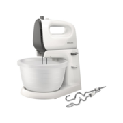 Миксер Philips Миксер Philips/ 450 Вт, 5 скоростей + турбо режим, вращающаяся чаша, 3 л, венчики для взбивания, крюки для теста, белый/серый