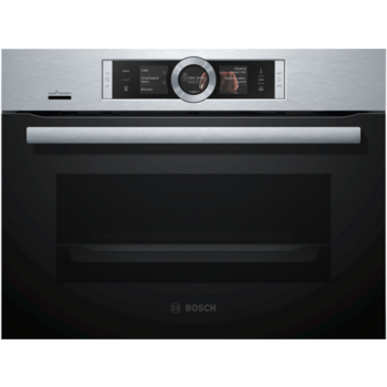 Встраиваемая электрическая духовка BOSCH Home Connect! Serie 8, компактный духовой шкаф-пароварка, нержавеющая сталь, 14 режимов + комбинированные режимы, функция приготовление на пару 100%, 4-слойное остекление, 3 цветных текстовых TFT-дисплея 2,5" с сен