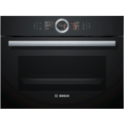 Встраиваемая электрическая духовка BOSCH Home Connect!! Serie 8, компактный духовой шкаф-пароварка, черный, 14 режимов + комбинированные режимы, функция приготовление на пару 100%, 4-слойное остекление, 3 цветных текстовых TFT-дисплея 2,5" с сенсорным упр