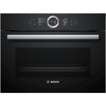 Встраиваемая электрическая духовка BOSCH Home Connect!! Serie 8, компактный духовой шкаф-пароварка, черный, 14 режимов + комбинированные режимы, функция приготовление на пару 100%, 4-слойное остекление, 3 цветных текстовых TFT-дисплея 2,5" с сенсорным упр