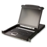 ATEN CL5708M(R)-AT(A)-RG KVM Переключатель 8-ми портовый,19", с 17" LCD монитором 1280x1024 и клавиатурой, 2 пользователя, с KVM-шнурами PS2 1х1.8м.;USB 1x1.8м., исп.спец.шнуры, OSD каскад 256