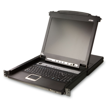 ATEN CL5708M(R)-AT(A)-RG KVM Переключатель 8-ми портовый,19", с 17" LCD монитором 1280x1024 и клавиатурой, 2 пользователя, с KVM-шнурами PS2 1х1.8м.;USB 1x1.8м., исп.спец.шнуры, OSD каскад 256
