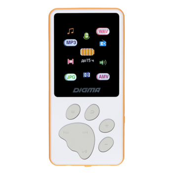 Плеер Hi-Fi Flash Digma S4 8Gb белый/оранжевый/1.8"/FM/microSDHC