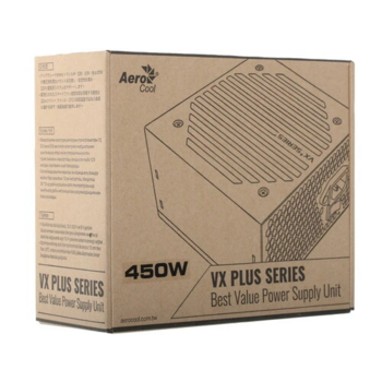 Блок питания 450W AEROCOOL VX PLUS 450 (ATX, 20+4P, PCI-E 6+2P, 2xSATA, CPU 4+4P, 2хMolex, 1xFDD, 12cm fan) (VX PLUS 450)