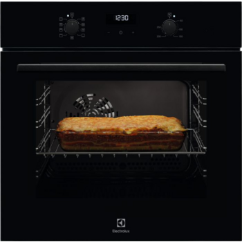 Встраиваемая электрическая духовка ELECTROLUX Встраиваемая электрическая духовка ELECTROLUX/ Духовой шкаф SurroundCook, основной цвет - черный, утапливаемые переключатели, таймер отключения, отложенный старт, будильник, хромированные направляющие из нержа