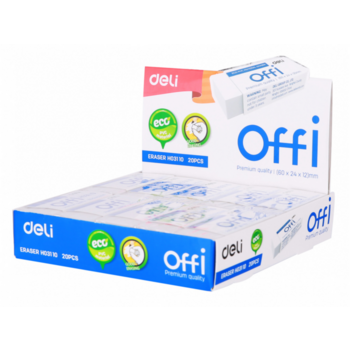 Ластик Deli EH03110 Offi 60x24x12мм ПВХ белый индивидуальная картонная упаковка