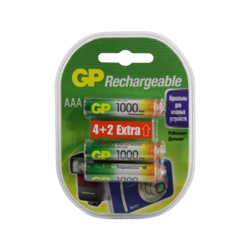Перезаряжаемые аккумуляторы GP 100AAAHC AAA, мин. ёмкость 950 мАч - 6 шт.(4+2 в подарок) в клемшеле