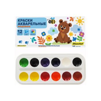 Краски акварельные Silwerhof 961139-12 Веселые друзья медовые 12цв. без кисти картон.кор.
