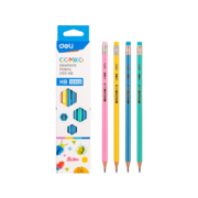 Карандаш ч/г Deli EC011-HB Comiko HB шестигран. липа ассорти кор.европод. (12шт) ластик