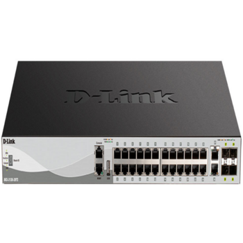 Коммутатор D-Link PROJ Управляемый L3 стекируемый коммутатор, 24x1000Base-T, 2x10GBase-T, 4x10GBase-X SFP+, защита от статического электричества до 6 кВ, CLI, порт управления 1000Base-T, консольный порт RJ-45, 1