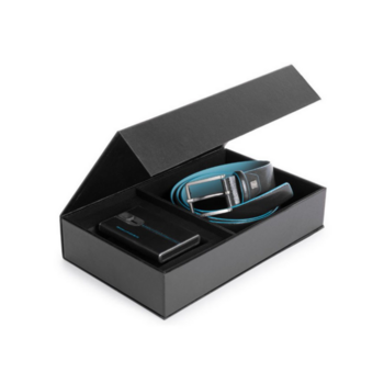 Набор подарочный мужской Piquadro Blue Square CUBOX15B2R/N ремень/чехол для кредитных карт черный натур.кожа