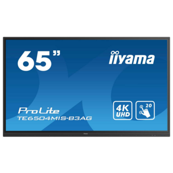 Интерактивная панель 65" 16:9 3840x2160(UHD 4K) IPS, TOUCH, 20-touch point, 60 Hz, 400cd/m2, H178°/V178°, 1200:1, 1.07B, 8ms, VGA, 3xHDMI, USB-C, RJ-45, RS232C, USB Type A, USB Type B, Speakers, OPS Slot, WiFi, Android 9, 24/7, 3Y, Black