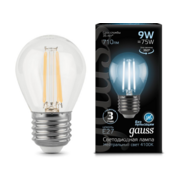 Лампа филам. Gauss Filament 9Вт цок.:E27 шар 220B 4100K св.свеч.бел.нейт. P45 (упак.:1шт) (105802209)