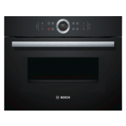 Встраиваемая электрическая духовка BOSCH С СВЧ, 45.5x59.5x54.8 см, 45л, дисплей, 6 режимов, EcoClean,черный, максимальная мощность микроволн 900 Вт