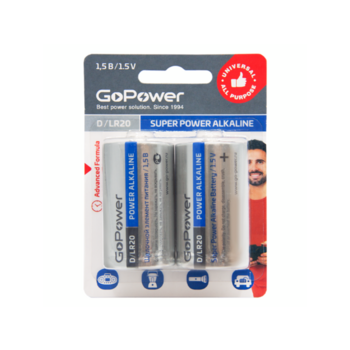 Батарейка Батарейка/ Батарейка GoPower LR20 D BL2 Alkaline 1.5V (2/12/96) блистер (2 шт.)