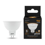 Лампа светодиодная Gauss 101505109 9Вт цок.:GU5.3 рефлек. 150B 3000K св.свеч.бел.теп. MR16 (упак.:1шт)