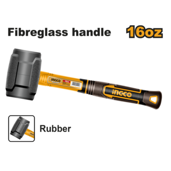 Резиновый молоток Ingco HRUH8816,450г, ручка фибергласс, нескольз.