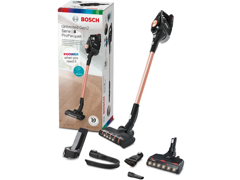 Пылесос Bosch Пылесос Bosch/ Пылесос Bosch, безмешковый, вертикальный, емкость пылесборника 0.4 л, сухая уборка, фильтр тонкой очистки, цвет черный