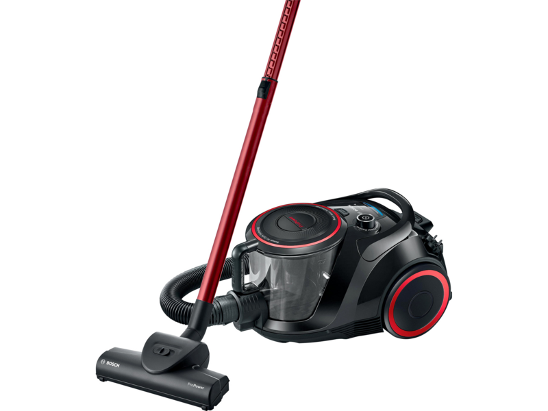 Пылесос Bosch Пылесос Bosch/ Пылесос Bosch, безмешковый, напольный, емкость пылесборника 2.4 л, сухая уборка, фильтр НЕРА, цвет черный/красный