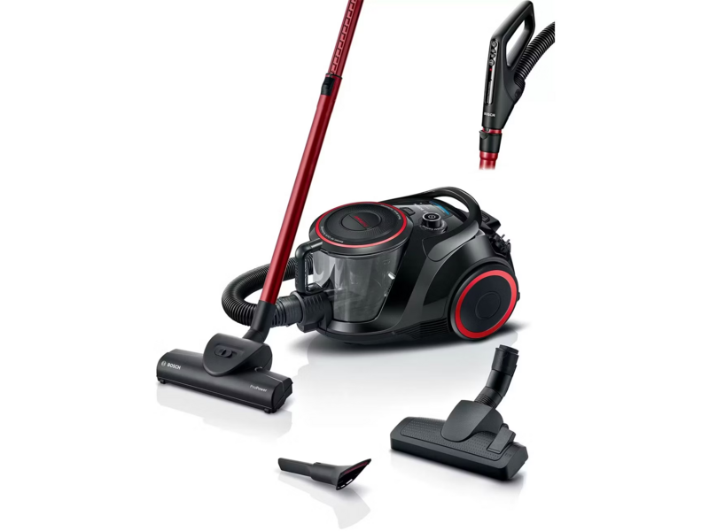 Пылесос Bosch Пылесос Bosch/ Пылесос Bosch, безмешковый, напольный, емкость пылесборника 2.4 л, сухая уборка, фильтр НЕРА, цвет черный/красный