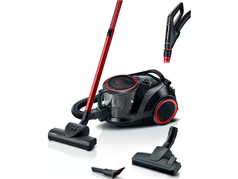 Пылесос Bosch Пылесос Bosch/ Пылесос Bosch, безмешковый, напольный, емкость пылесборника 2.4 л, сухая уборка, фильтр НЕРА, цвет черный/красный
