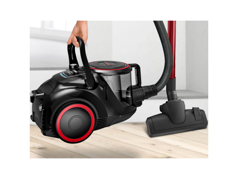 Пылесос Bosch Пылесос Bosch/ Пылесос Bosch, безмешковый, напольный, емкость пылесборника 2.4 л, сухая уборка, фильтр НЕРА, цвет черный/красный