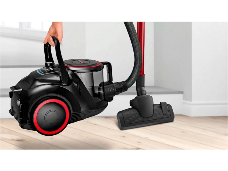 Пылесос Bosch Пылесос Bosch/ Пылесос Bosch, безмешковый, напольный, емкость пылесборника 2.4 л, сухая уборка, фильтр НЕРА, цвет черный/красный