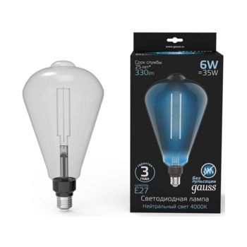 Лампа филам. Gauss Filament Vintage 6Вт цок.:E27 эдисон 220B 4000K св.свеч.бел.нейт. (упак.:1шт) (157802205)