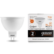 Лампа светодиодная Gauss 7Вт цок.:GU5.3 рефлек. 220B 3000K св.свеч.бел.теп. MR16 (упак.:1шт) (13517)