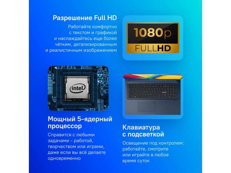 Ноутбук Asus Vivobook 17 X1704ZA-AU341 Pentium Gold 8505 8Gb SSD512Gb Intel UHD Graphics 17.3" IPS FHD (1920x1080) без ОС blue WiFi BT Cam (90NB10F2-M00DD0)