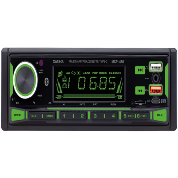 Автомагнитола Digma MCP-450 1DIN 4x45Вт v5.0 USB 2.0 AUX 4 ПДУ