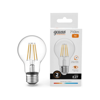 Лампа филам. Gauss Filament 9Вт цок.:E27 груша 220B св.свеч.бел.теп. (упак.:10шт) (22219)