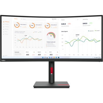 Монитор Lenovo 34" ThinkVision T34w-30 черный VA LED 21:9 HDMI матовая HAS Piv 3000:1 350cd 178гр/178гр 3440x1440 60Hz DP QHD USB 9.5кг