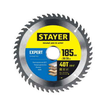 Диск пильный по дер. Stayer 3682-185-30-40_z01 d=185мм d(посад.)=30мм (торцовочные пилы)
