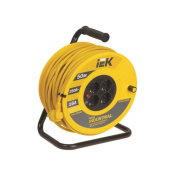 Удлинитель силовой IEK Industrial (WKP15-16-04-30) 3x1.5кв.мм 4розет. 30м ПВС 16A катушка желтый