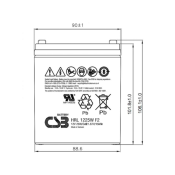 Батарея для ИБП CSB HRL1225W F2 FR 12В 5Ач