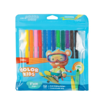Фломастеры Deli EC161-12 Color Kids круг. конический пиш. наконечник Вентилируемый 12цв. пакет с европодвесом