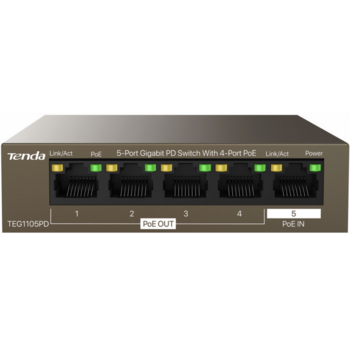 Коммутатор Коммутатор/ Tenda TEG1105PD 5-Port Gigabit PD Switch With 4-Port PoE