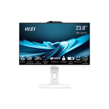 Моноблок MSI Pro AP242P 14M AIO 23.8" FHD(1920x1080)IPS AG Non-touch, Сore i5-14400 (2.5GHz), 8Gb DDR5(1x8Gb), 512Gb SSD m.2, Intel UHD, WiFi+BT, Camera, WirelessKB&mouse, NoOS, 1y war-ty, White