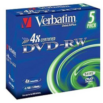 43285 Диски DVD-RW Verbatim 4-x, 4.7 Gb (Jewel Case, 5шт.)