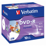 43508 Диски DVD+R Verbatim 16-x, 4.7 Gb, Printable (Jewel Case, 10шт.)