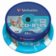 Verbatim Диски CD-R 25 шт. Printable InkJet, 52-x 700Mb, Cake Box (43439)